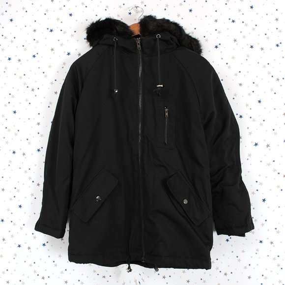 Water Resistant Faux Fur Hooded Jacket Black - Picture 10 of 10